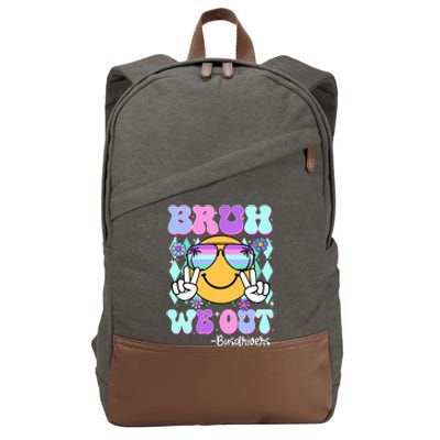 Retro Groovy Bruh We Out Bus Drivers Last Day Of School Cotton Canvas Backpack