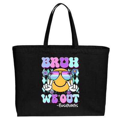 Retro Groovy Bruh We Out Bus Drivers Last Day Of School Cotton Canvas Jumbo Tote