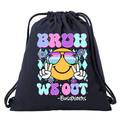 Retro Groovy Bruh We Out Bus Drivers Last Day Of School Drawstring Bag