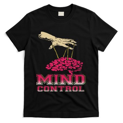 Retro Graphic Brain And Puppet Hand Unique Psychological T-Shirt