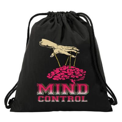 Retro Graphic Brain And Puppet Hand Unique Psychological Drawstring Bag