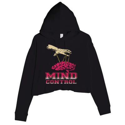 Retro Graphic Brain And Puppet Hand Unique Psychological Crop Fleece Hoodie