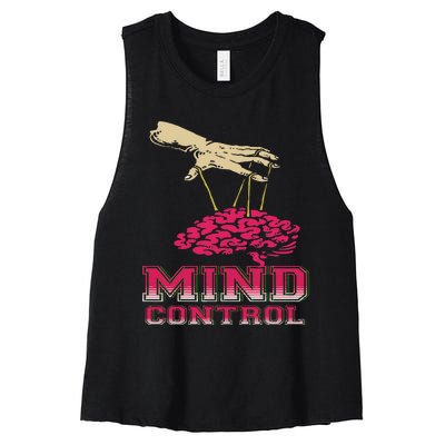 Retro Graphic Brain And Puppet Hand Unique Psychological Women's Racerback Cropped Tank