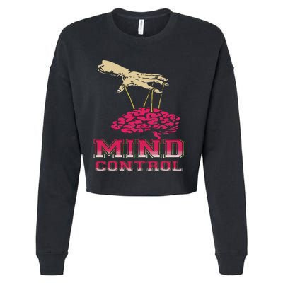 Retro Graphic Brain And Puppet Hand Unique Psychological Cropped Pullover Crew