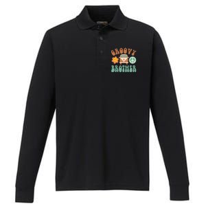 Retro Groovy Brother Matching Family Birthday Party Performance Long Sleeve Polo