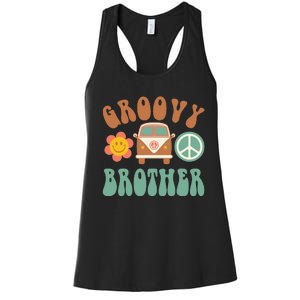 Retro Groovy Brother Matching Family Birthday Party Women's Racerback Tank