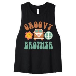 Retro Groovy Brother Matching Family Birthday Party Women's Racerback Cropped Tank