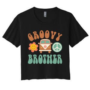 Retro Groovy Brother Matching Family Birthday Party Women's Crop Top Tee