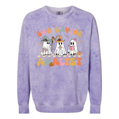 Retro Ghost Boo Havior Analyst Therapist Bcba Halloween Colorblast Crewneck Sweatshirt