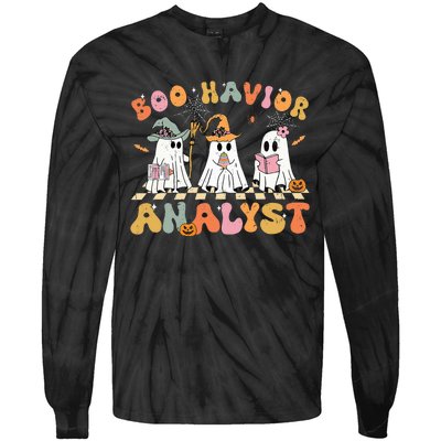 Retro Ghost Boo Havior Analyst Therapist Bcba Halloween Tie-Dye Long Sleeve Shirt