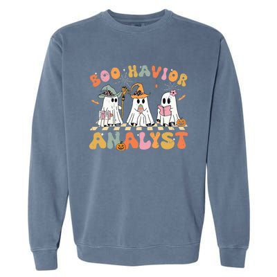 Retro Ghost Boo Havior Analyst Therapist Bcba Halloween Garment-Dyed Sweatshirt