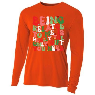 Retro Groovy Being Related To Me Funny Christmas Family Xmas Gift Cooling Performance Long Sleeve Crew