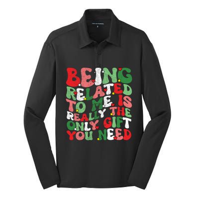 Retro Groovy Being Related To Me Funny Christmas Family Xmas Gift Silk Touch Performance Long Sleeve Polo