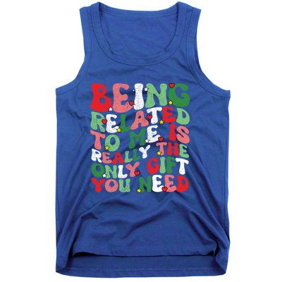 Retro Groovy Being Related To Me Funny Christmas Family Xmas Gift Tank Top