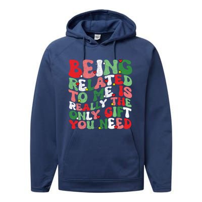 Retro Groovy Being Related To Me Funny Christmas Family Xmas Gift Performance Fleece Hoodie