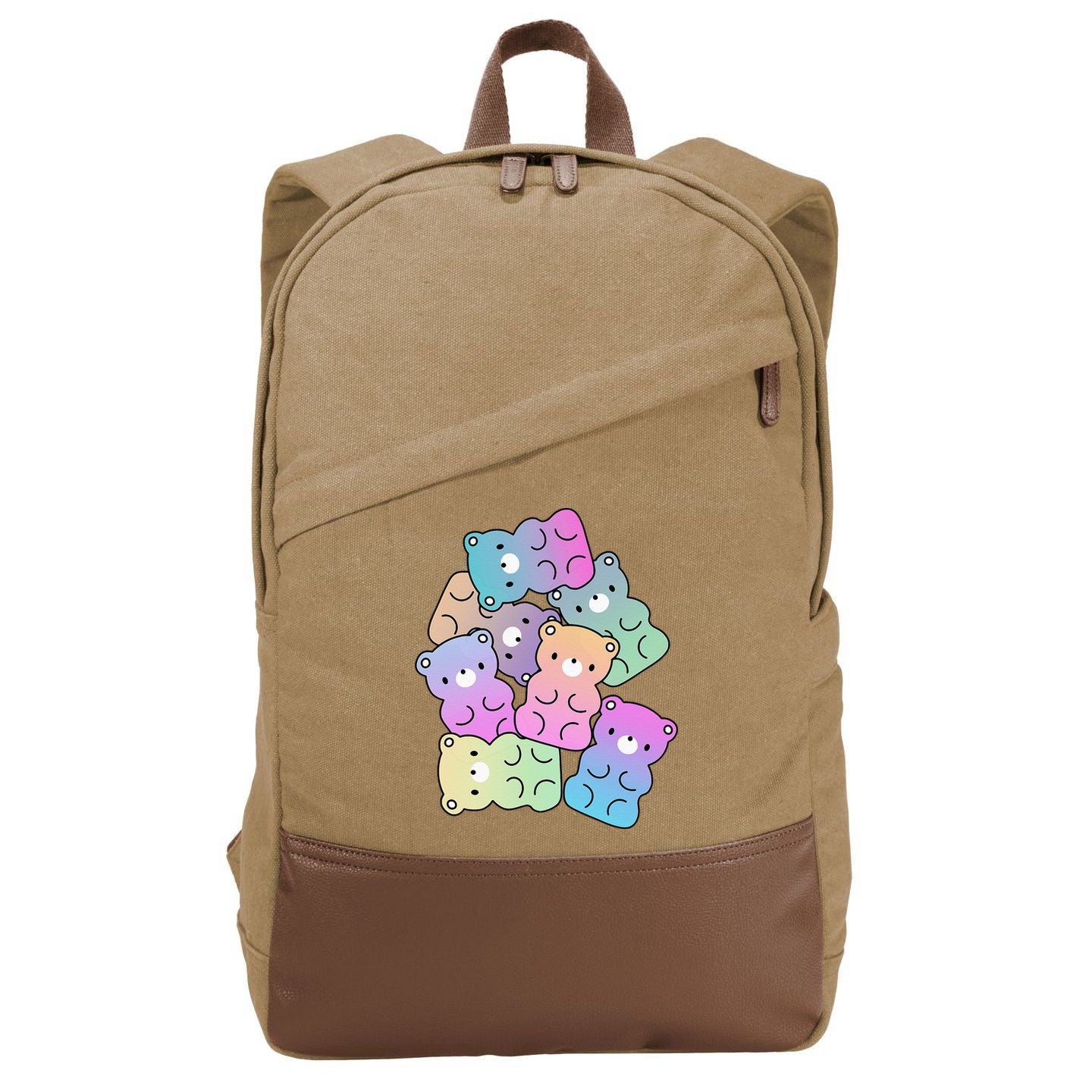 Rainbow Gummy Bear Design Kawaii Aesthetic Ns Cotton Canvas Backpack