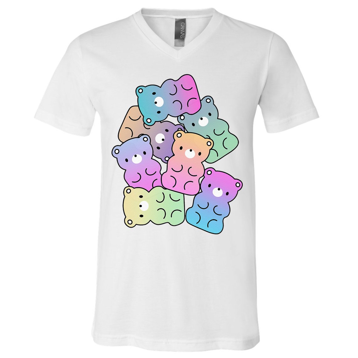 Rainbow Gummy Bear Design Kawaii Aesthetic Ns V-Neck T-Shirt