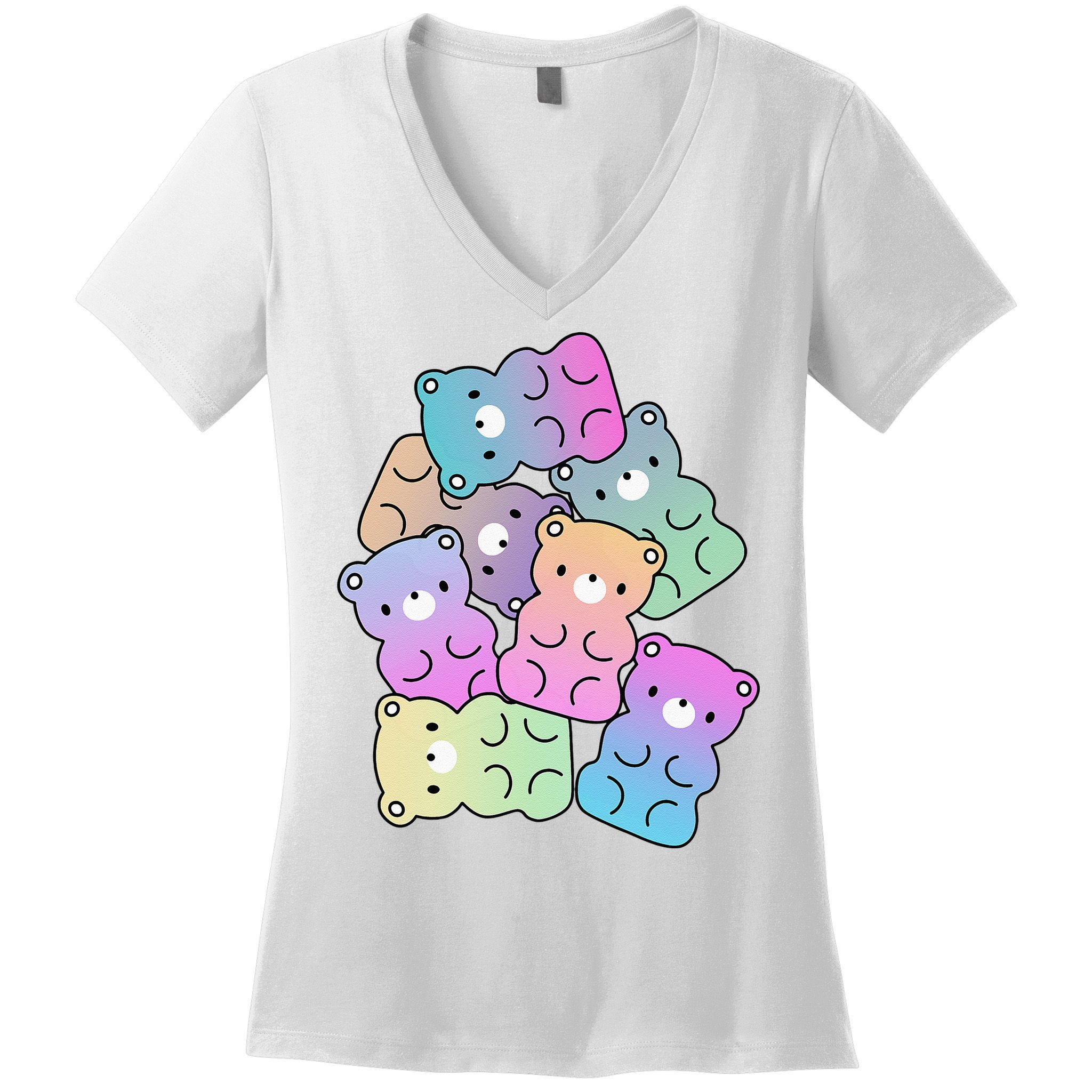 Rainbow Gummy Bear Design Kawaii Aesthetic Ns Women's V-Neck T-Shirt
