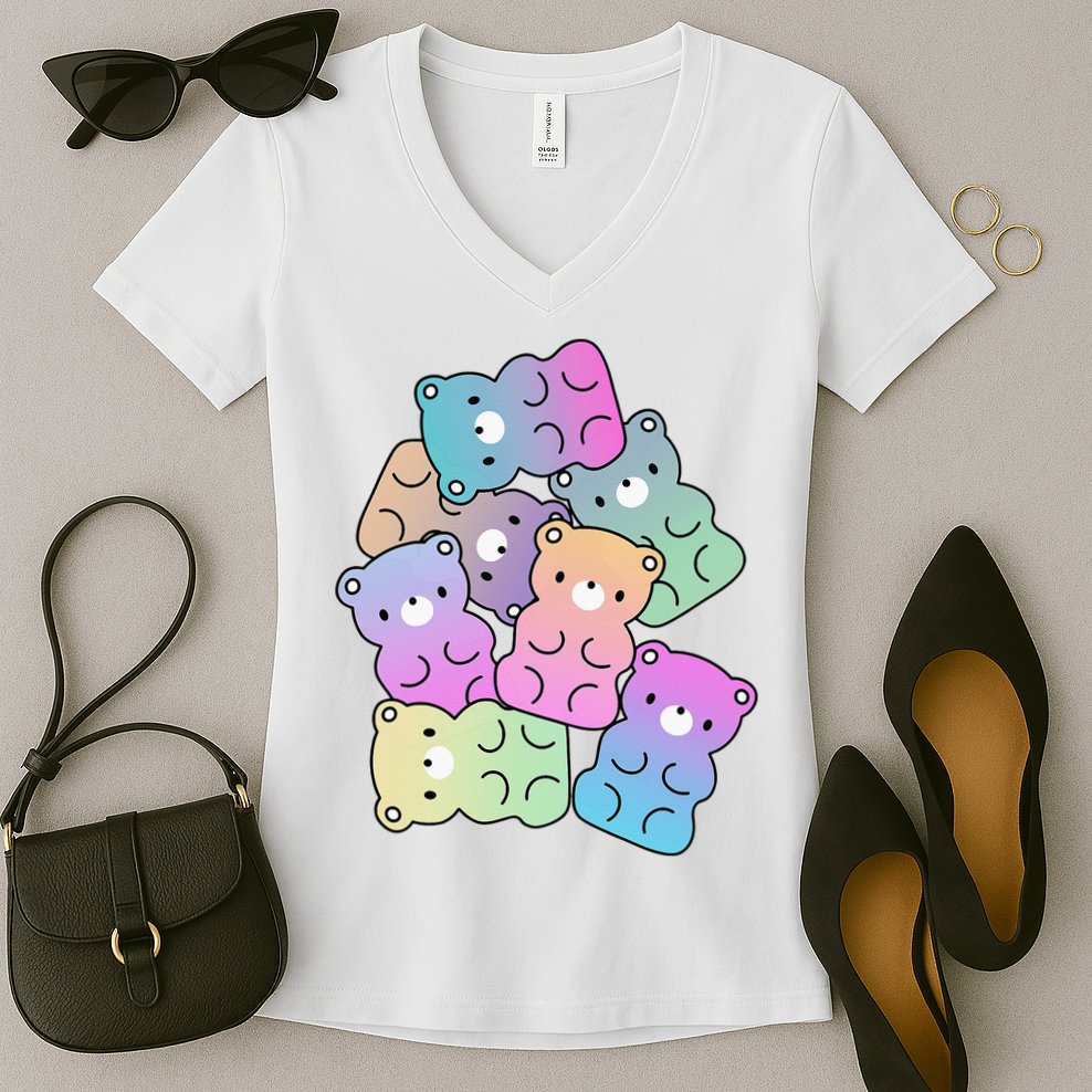 Rainbow Gummy Bear Design Kawaii Aesthetic Ns Women's V-Neck T-Shirt