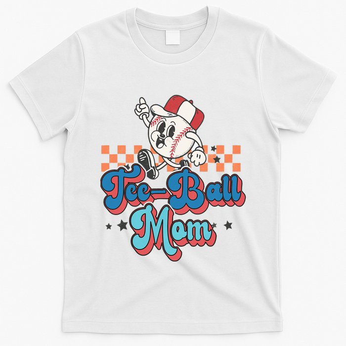 Retro Groovy Baseball Mom Game Day Tball Happy Mother's Day T-Shirt