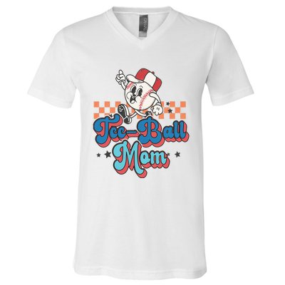 Retro Groovy Baseball Mom Game Day Tball Happy Mother's Day V-Neck T-Shirt