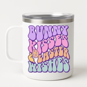 Retro Groovy Bunny Kisses & Easter Wishes 12 oz Stainless Steel Tumbler Cup