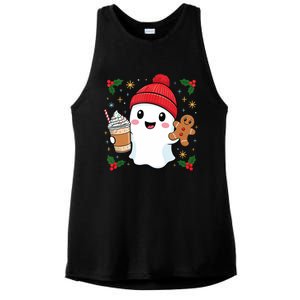 Retro Ghost Beanie Christmas Holiday Xmas Coffee Gingerbread Tank Top Ladies PosiCharge Tri-Blend Wicking Tank