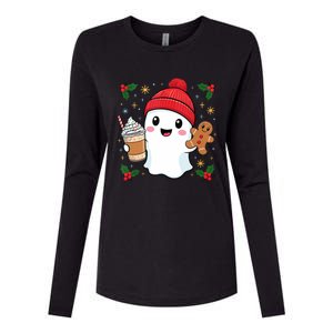 Retro Ghost Beanie Christmas Holiday Xmas Coffee Gingerbread Tank Top Womens Cotton Relaxed Long Sleeve T-Shirt