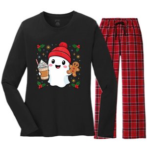 Retro Ghost Beanie Christmas Holiday Xmas Coffee Gingerbread Tank Top Women's Long Sleeve Flannel Pajama Set 