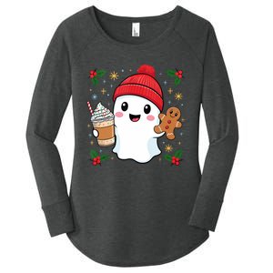 Retro Ghost Beanie Christmas Holiday Xmas Coffee Gingerbread Tank Top Women's Perfect Tri Tunic Long Sleeve Shirt