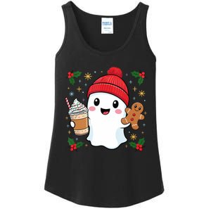 Retro Ghost Beanie Christmas Holiday Xmas Coffee Gingerbread Tank Top Ladies Essential Tank