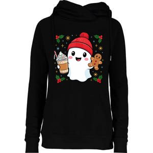 Retro Ghost Beanie Christmas Holiday Xmas Coffee Gingerbread Tank Top Womens Funnel Neck Pullover Hood