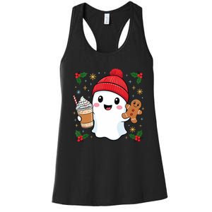 Retro Ghost Beanie Christmas Holiday Xmas Coffee Gingerbread Tank Top Women's Racerback Tank