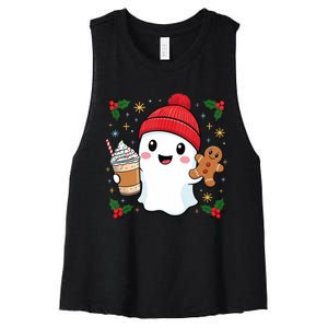 Retro Ghost Beanie Christmas Holiday Xmas Coffee Gingerbread Tank Top Women's Racerback Cropped Tank