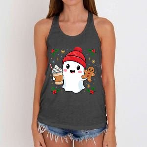 Retro Ghost Beanie Christmas Holiday Xmas Coffee Gingerbread Tank Top Women's Knotted Racerback Tank