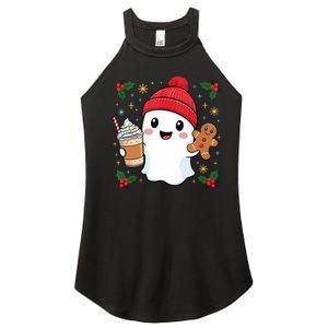 Retro Ghost Beanie Christmas Holiday Xmas Coffee Gingerbread Tank Top Women's Perfect Tri Rocker Tank