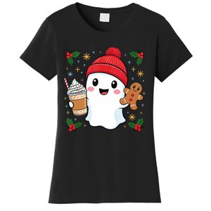 Retro Ghost Beanie Christmas Holiday Xmas Coffee Gingerbread Tank Top Women's T-Shirt