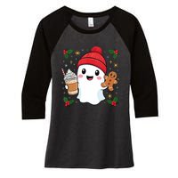 Retro Ghost Beanie Christmas Holiday Xmas Coffee Gingerbread Tank Top Women's Tri-Blend 3/4-Sleeve Raglan Shirt