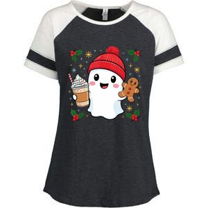 Retro Ghost Beanie Christmas Holiday Xmas Coffee Gingerbread Tank Top Enza Ladies Jersey Colorblock Tee