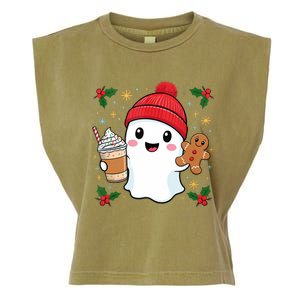 Retro Ghost Beanie Christmas Holiday Xmas Coffee Gingerbread Tank Top Garment-Dyed Women's Muscle Tee