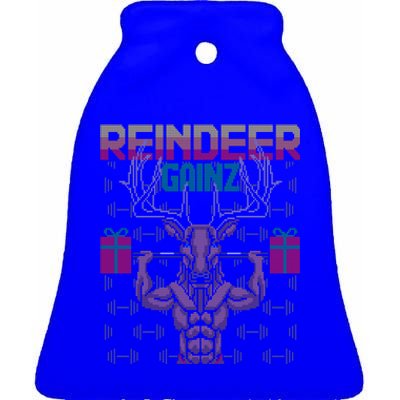 Reindeer Gainz Brodolf Ugly Christmas Sweater Gym Workout Gift Ceramic Bell Ornament