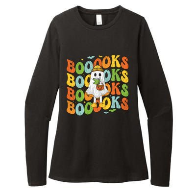 Retro Groovy Boooks Ghost Halloween Librarian Teacher Book Gift Womens CVC Long Sleeve Shirt