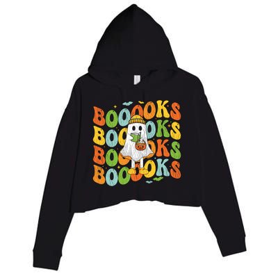 Retro Groovy Boooks Ghost Halloween Librarian Teacher Book Gift Crop Fleece Hoodie