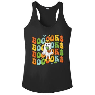 Retro Groovy Boooks Ghost Halloween Librarian Teacher Book Gift Ladies PosiCharge Competitor Racerback Tank