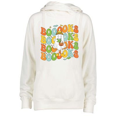 Retro Groovy Boooks Ghost Halloween Librarian Teacher Book Gift Womens Funnel Neck Pullover Hood