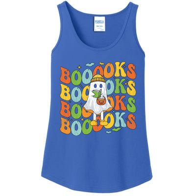 Retro Groovy Boooks Ghost Halloween Librarian Teacher Book Gift Ladies Essential Tank