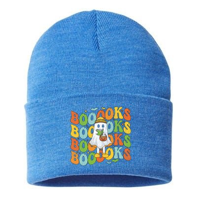 Retro Groovy Boooks Ghost Halloween Librarian Teacher Book Gift Sustainable Knit Beanie