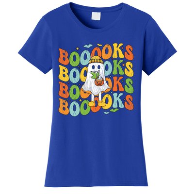 Retro Groovy Boooks Ghost Halloween Librarian Teacher Book Gift Women's T-Shirt