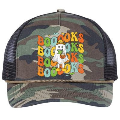 Retro Groovy Boooks Ghost Halloween Librarian Teacher Book Gift Retro Rope Trucker Hat Cap