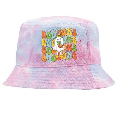 Retro Groovy Boooks Ghost Halloween Librarian Teacher Book Gift Tie-Dyed Bucket Hat